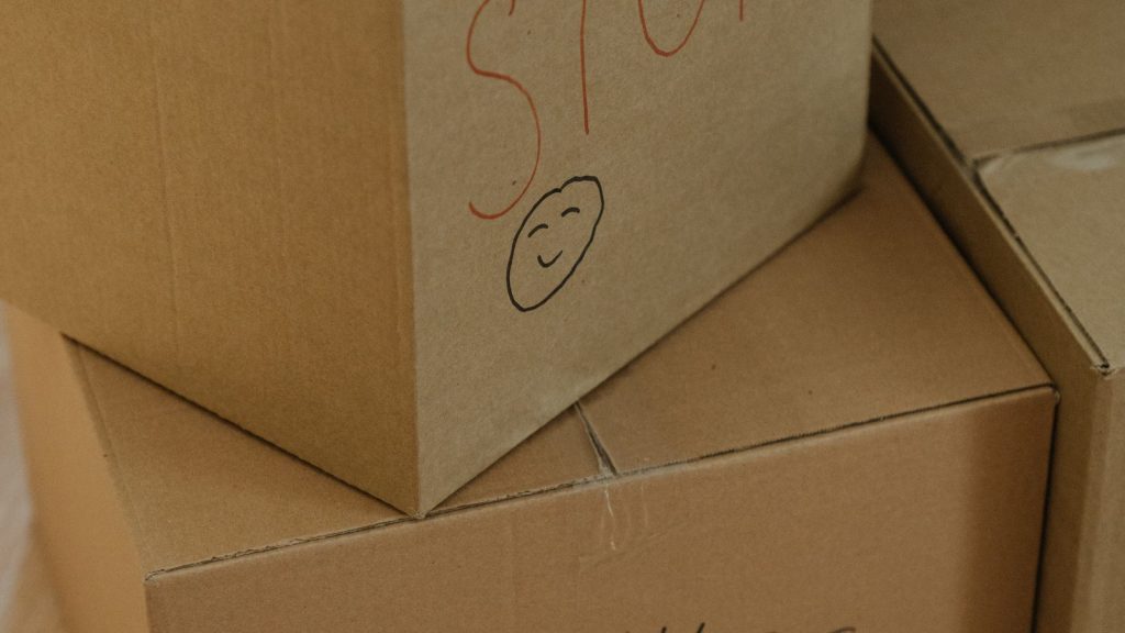 Labelled cardboard boxes ready for moving day